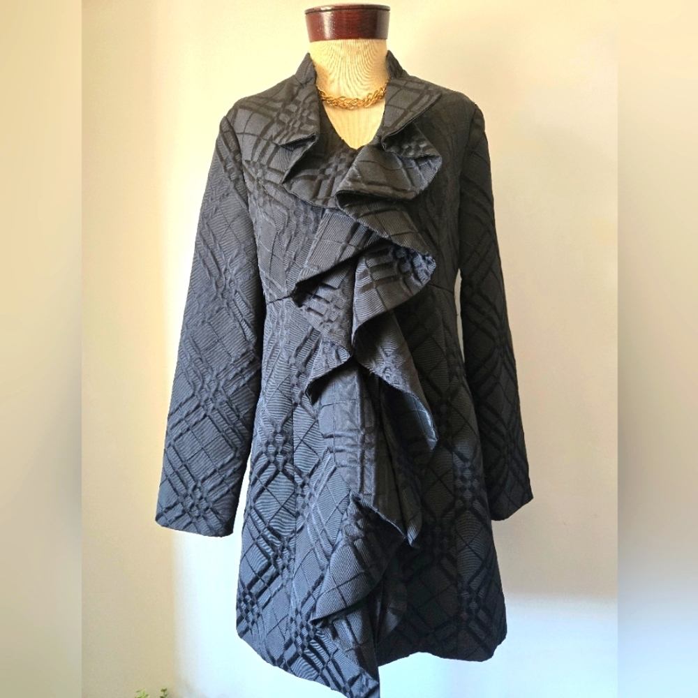 TABITHA - ANTHROPOLOGIE Black Ruffled Dress Coat. Size 10